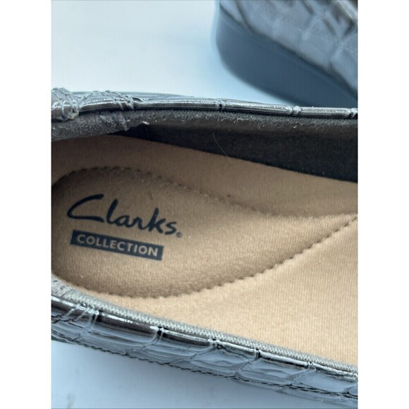 Clarks Crocodile Embossed Gael Loafer Shoes Size 8.5M Womens Brown Stretch Sides - Picture 8 of 12